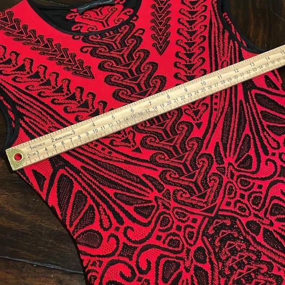 RVN Red and Black Abstract Fit and Flare Dress, Size Small - Picture 12 of 15